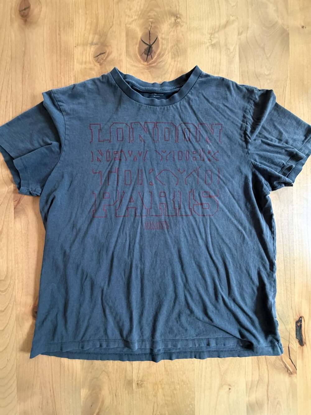 AllSaints London New York Tokyo Paris Relaxed Fit T-Shirt Charcoal Size L
